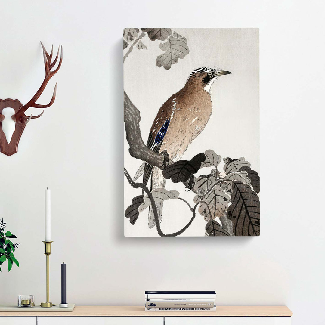 Jay On A Tree Branch by Ohara Koson - Wrapped Canvas