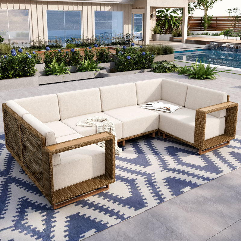 258.06cm Wide U-Shaped Wood Patio Sectional Set with Cushions
