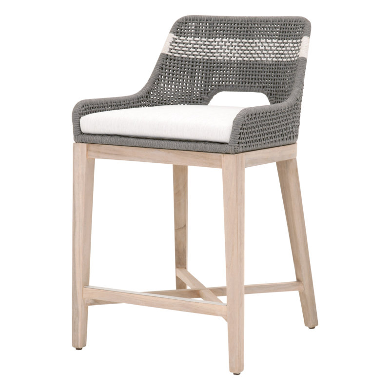 Bowker Flat Rope Outdoor 26'' Counter Stool with Cushion, Dove/White Frame/Dove