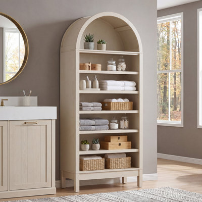 Ahart 71" Tall Modern 7-Tier Arched Bathroom Storage Cabinet, Farmhouse Storage Shelf with Adjustable Shelves,Cream