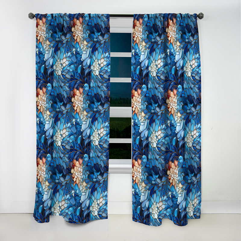 Motif tropical Ocean Mosaic Ii - Rideau floral - Rideau occultant floral - 1 panneau, L 52 po x L 95 po