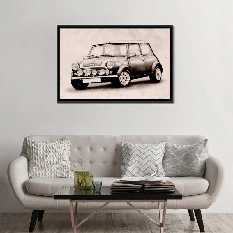 « mini cooper sketch » par michael tompsett, impression sur toile, H 40 po x l 60 po x P 1,5 po, Toile avec cadre noir