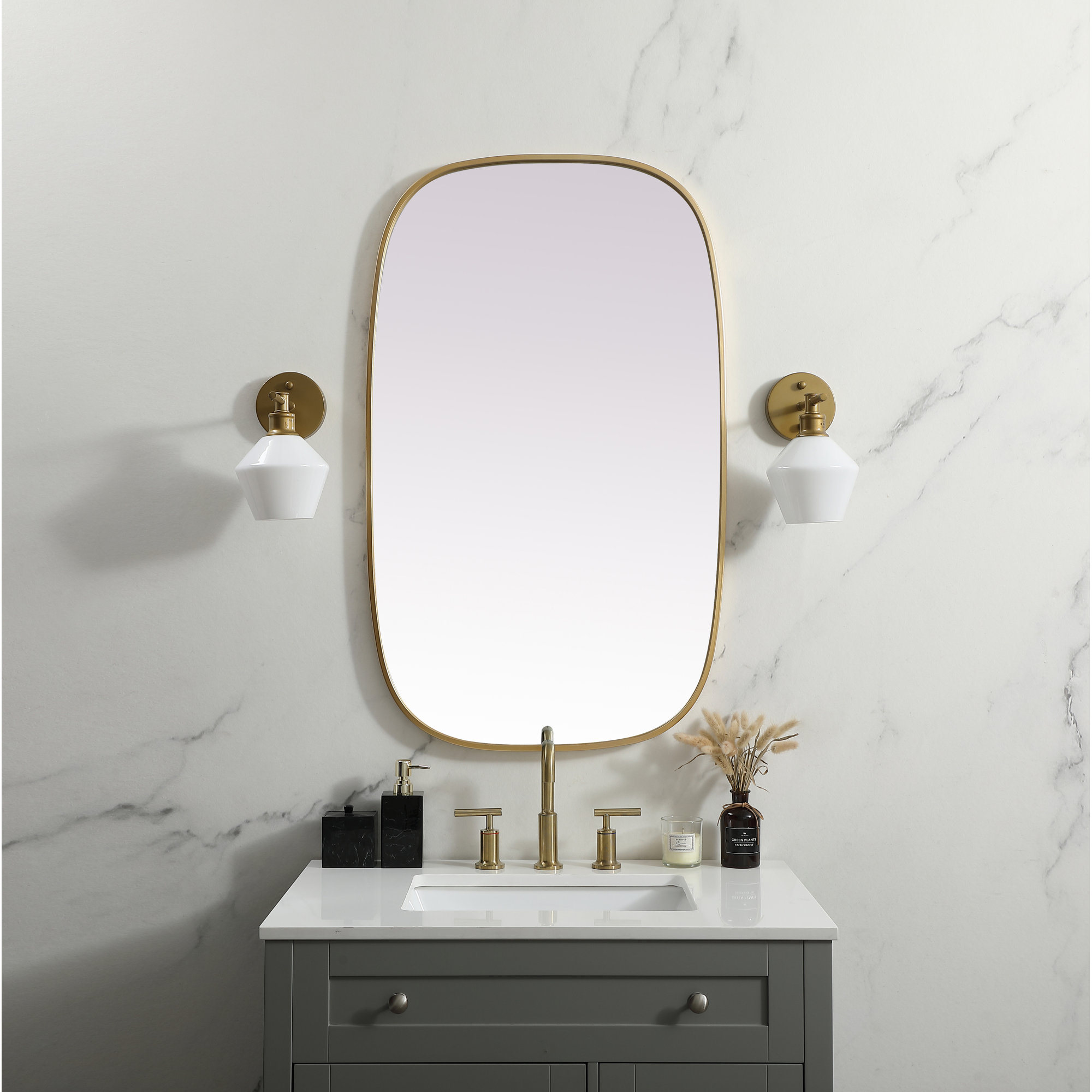 Sabine Metal Curved Oval Wall Mirror, Brass, 40" x 24"