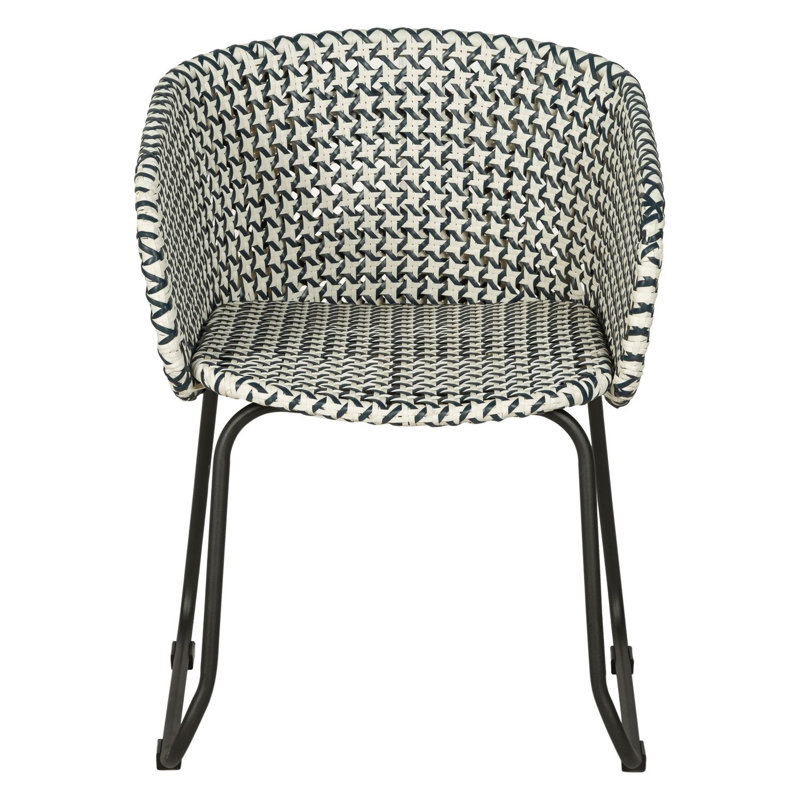Luna Woven Rattan Outdoor Arm Chair, Blue/White Seat/Black Frame