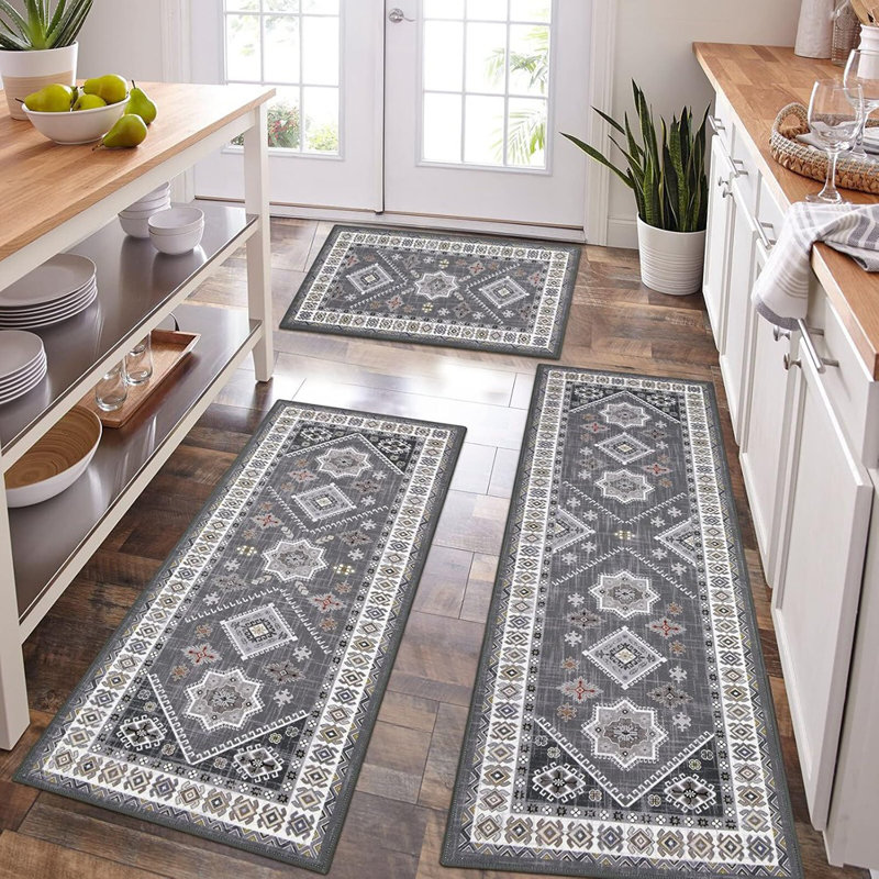 Ensemble de tapis de cuisine Boho - [Couleur non spécifiée] - 3 pièces, épais, antidérapant, lavables, tapis de cuisine et tapis de couloir, confort debout, couloir / buanderie / décoration des Fêtes