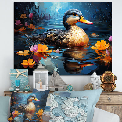«Yellow and Blue Duck» par The Floral Pound III - Art mural animal canard
