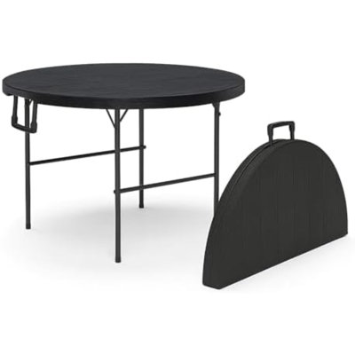 Table ronde ronde pliable de 3,5 pieds avec poignée intégrée et pieds en acier | Portable robuste | Parfait pour la fête, les repas, le mariage, les événements, le pique-nique intérieur, extérieur, camping, utilitaire