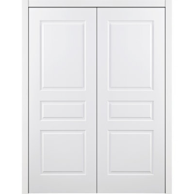 Double porte intérieure traditionnelle stratifiée 3 panneaux pré-suspendu blanc