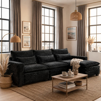 99" Chenille Upholstered Cloud with Ottoman Sectional Sofa