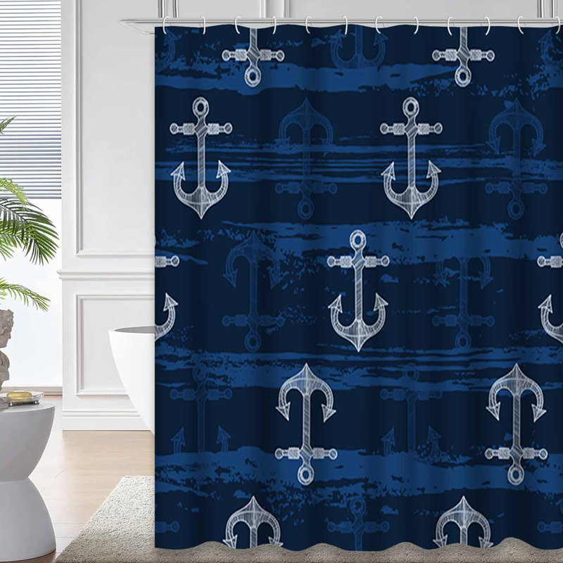 Rideau de douche nautique avec 12 crochets Nautical Anchor, L 72 po x l 78 po