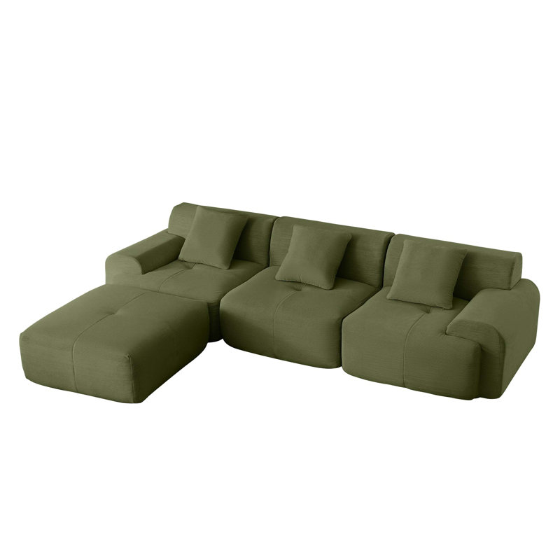Canapé modulaire en L 113 po pour salon modulaire de 113 po, revêtement en velours côtelé, canapé 3 places surdimensionné avec assise profonde et repose-pieds mobile - sans assemblage
