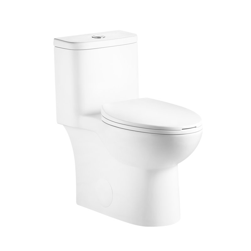 Toilette confortable avec siège 17 po, lavabo à double chasse 1,1 / 1,6, lavabo sans rebord, blanc brillant brillant 006 pour salle de bain en céramique hygiénique silencieuse