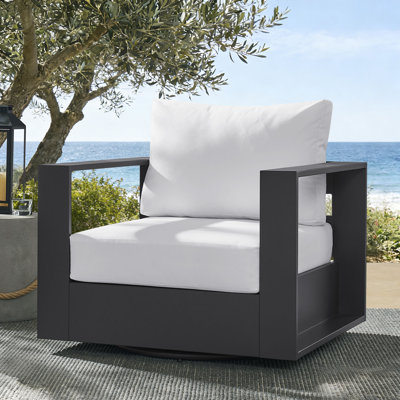 Tahoe Outdoor Powder-Coated Aluminum Swivel Armchair In Gray White
