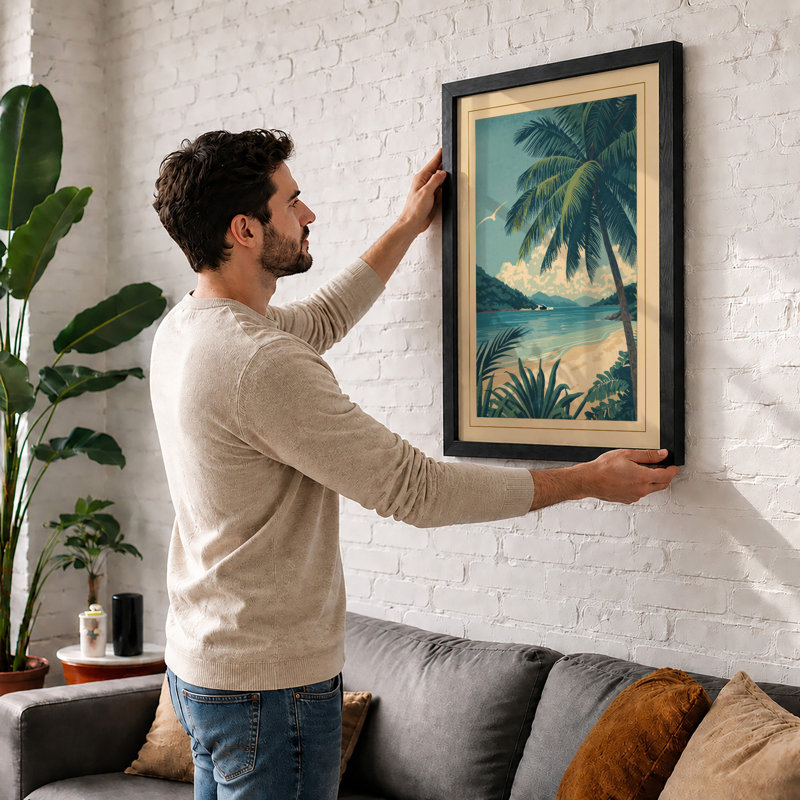 Tropical Beach Paradise Coastal - Framed Print, A1 - 84.1 x 59.4 cm, Oak