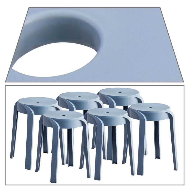 Nathalye Lightweight and Stackable Plastic Accent Stools, 6 Pcs/Set, For Indoor/Outdoor Use, Dusty Blue