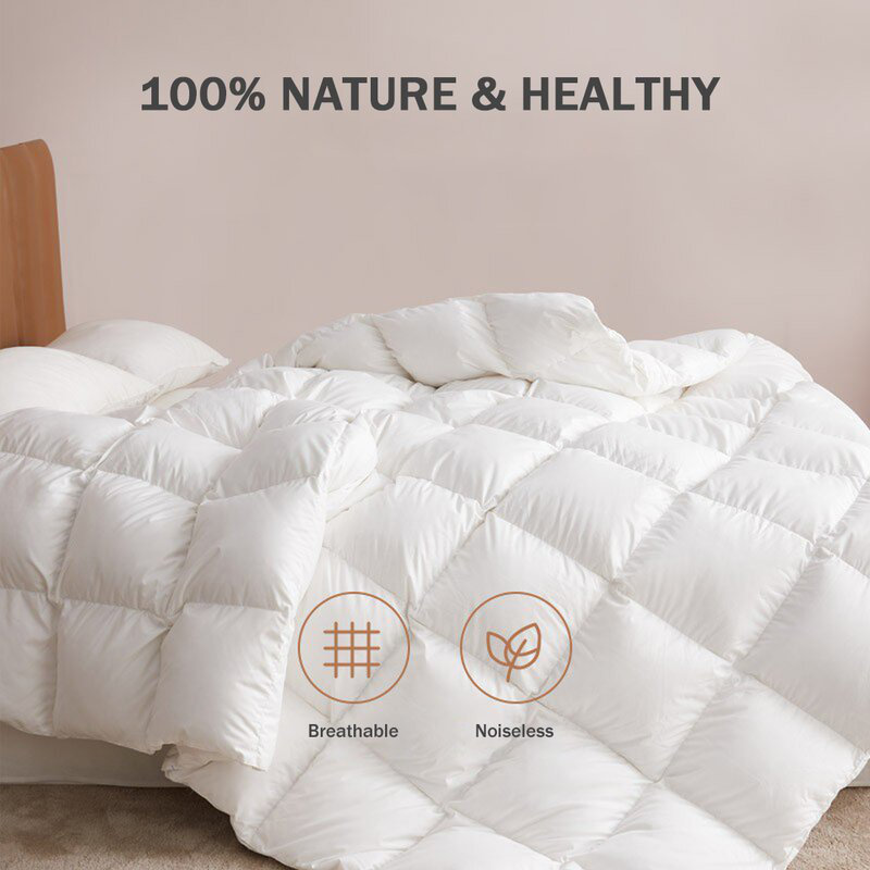 All Season 100% Cotton Down Feather Comforter Fluffy Breathable Duvet Insert, King Down Comforter