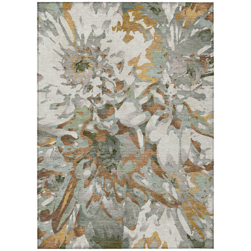 Machine Washable Indoor/Outdoor Molewski ACN2340 Floral Rug, Rectangle 3' x 5'