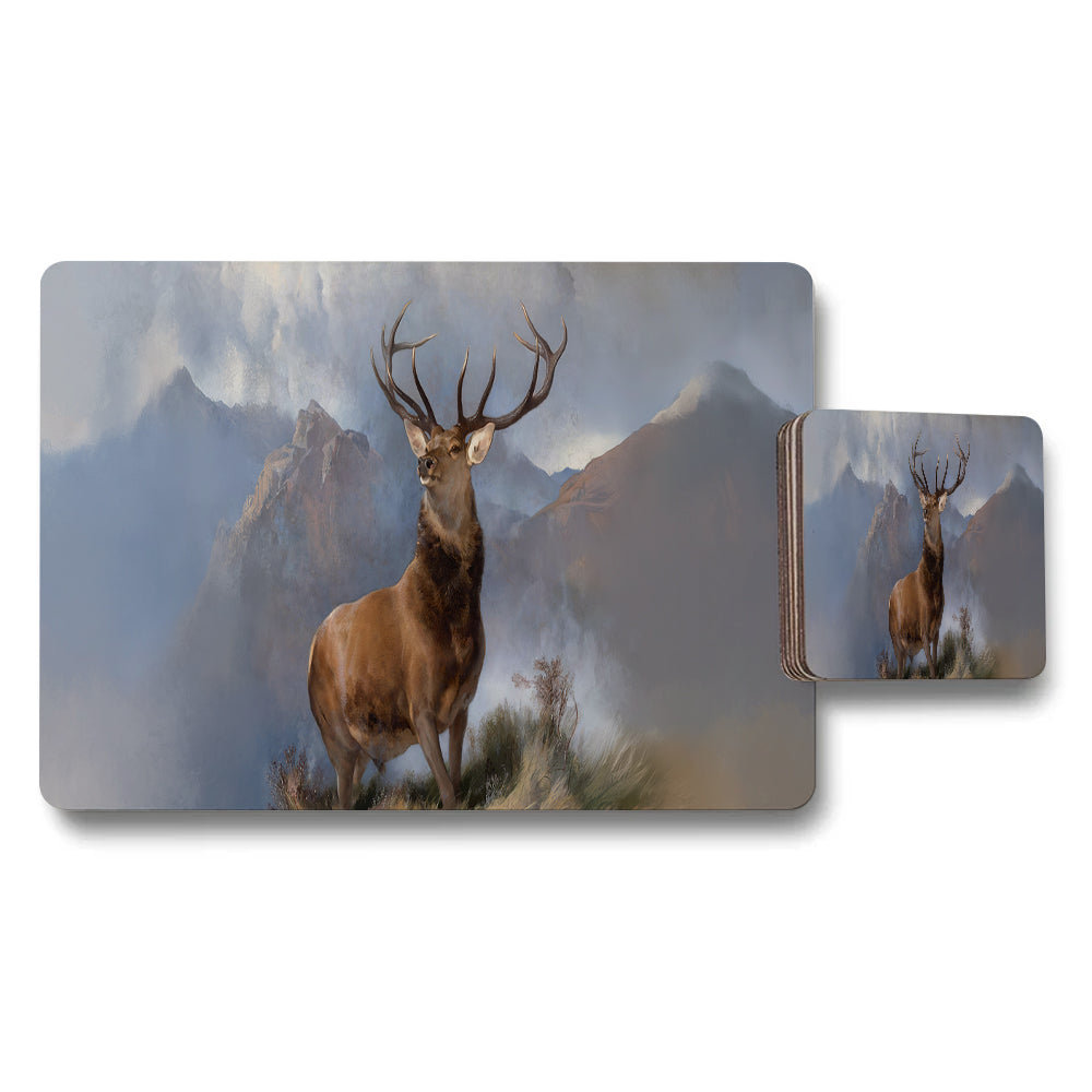 Deer In Mountain Landscape Placemat And Coaster Set