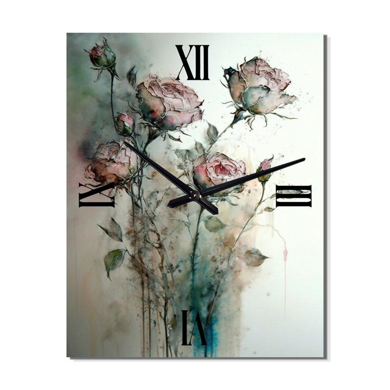 «Mysterious Blooming Roses Vintage Watercolor - Fleurs», horloge murale rétro, Petit