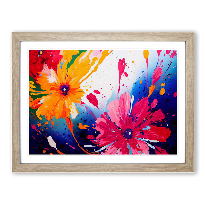 Splendid Flower Splash Abstract - Framed Print, 25cm H x 34cm W x 2cm D, Oak