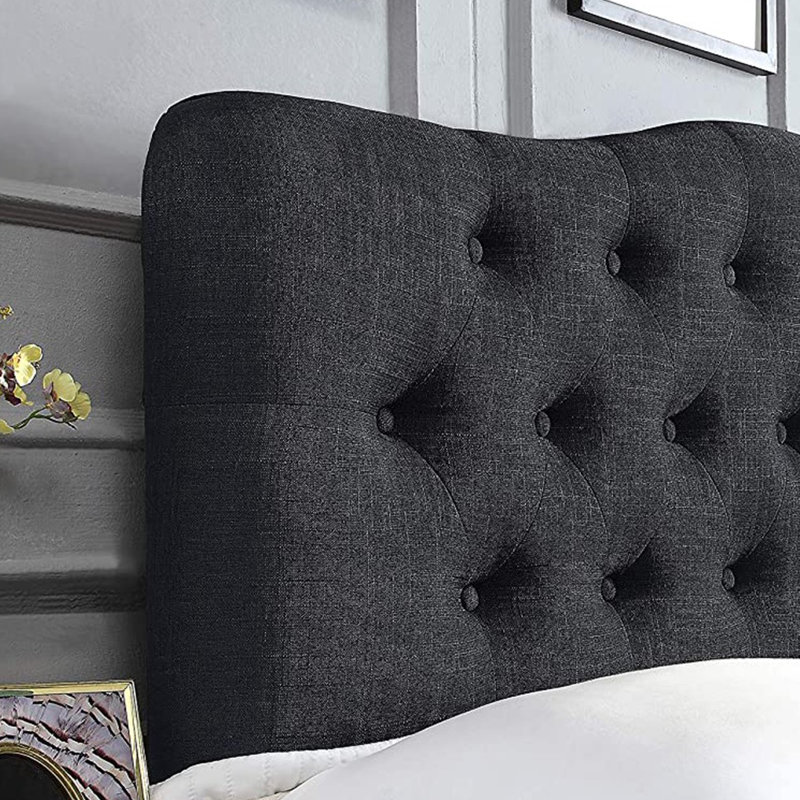 Linen Upholstered Headboard-Modern-Adjustable Height-Button Tufting, Black, King