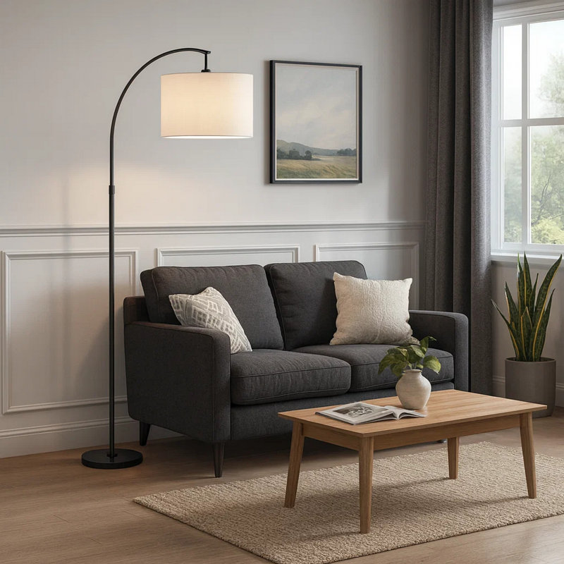 Lampe sur pied Mylo, conception à bras arqués, 65 po, structure en métal décorative, Noir, noir, noir, noir