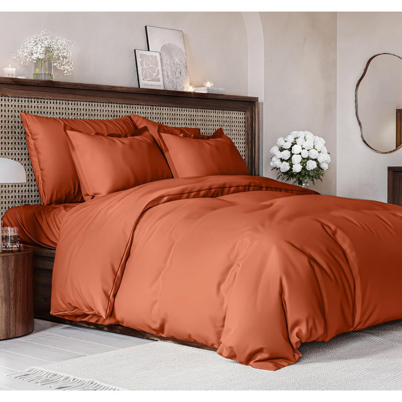 Premium 3-Piece Duvet Cover Set - Hotel Quality Soft & Cooling Comforter Cover With Zipper & Matching Pillowcases, Terracotta