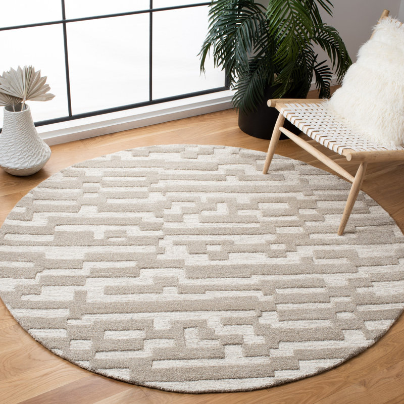 Adolphine Hand Tufted Wool Abstract Rug, Round 6'