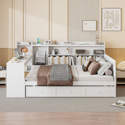 Full Size Daybed With 3 Drawers, Usb Ports And Desk, Modern Day Bed