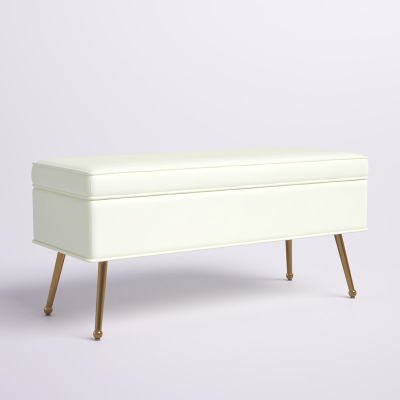 Sicilia Velvet Upholstered Storage Bench, Cream