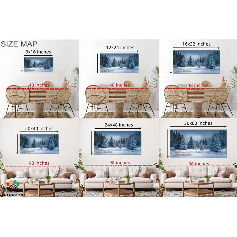  Reproduction d'art sur toile, scène d'hiver, H 16 po x l 32 po