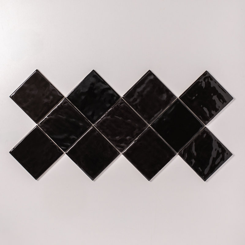 Harvest 4"x4" Charcoal Gloss Glazed Ceramic Wall Tile, Charcoal Gloss