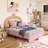 Wood Frame Full Size Upholstered Rainbow Design Bed With Storage Drawer-1010876002