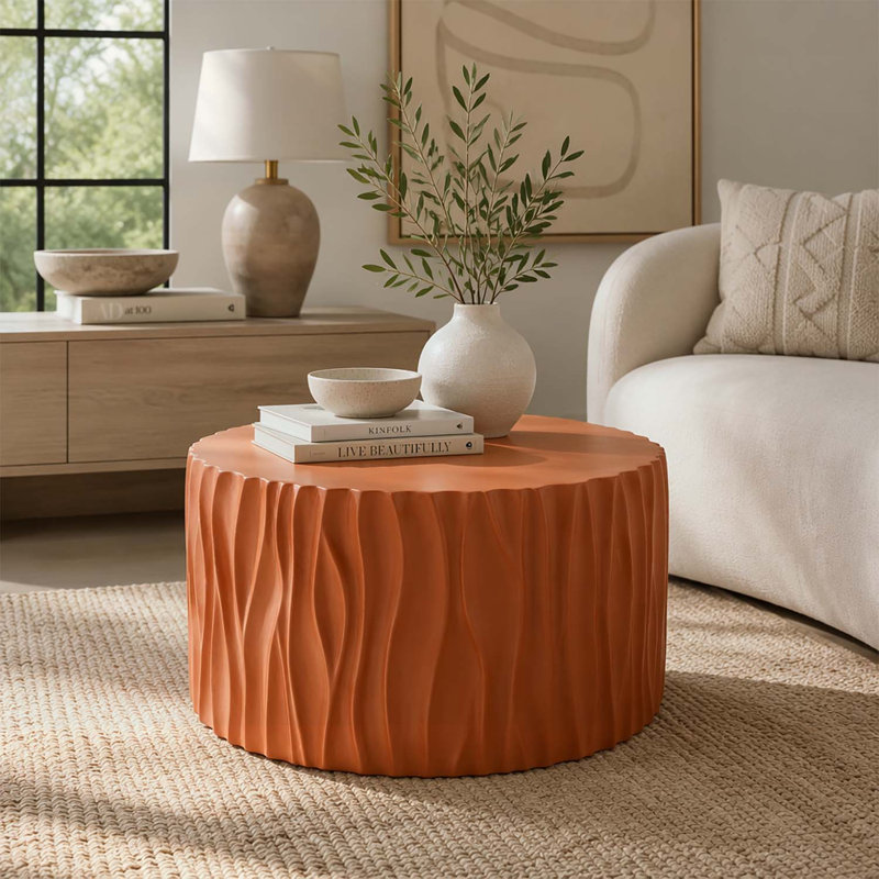 Table basse ronde MGO, table d'appoint cylindrique texturée ondulée, pré-assemblée, capacité de 66 lb, pour l'intérieur et l'extérieur