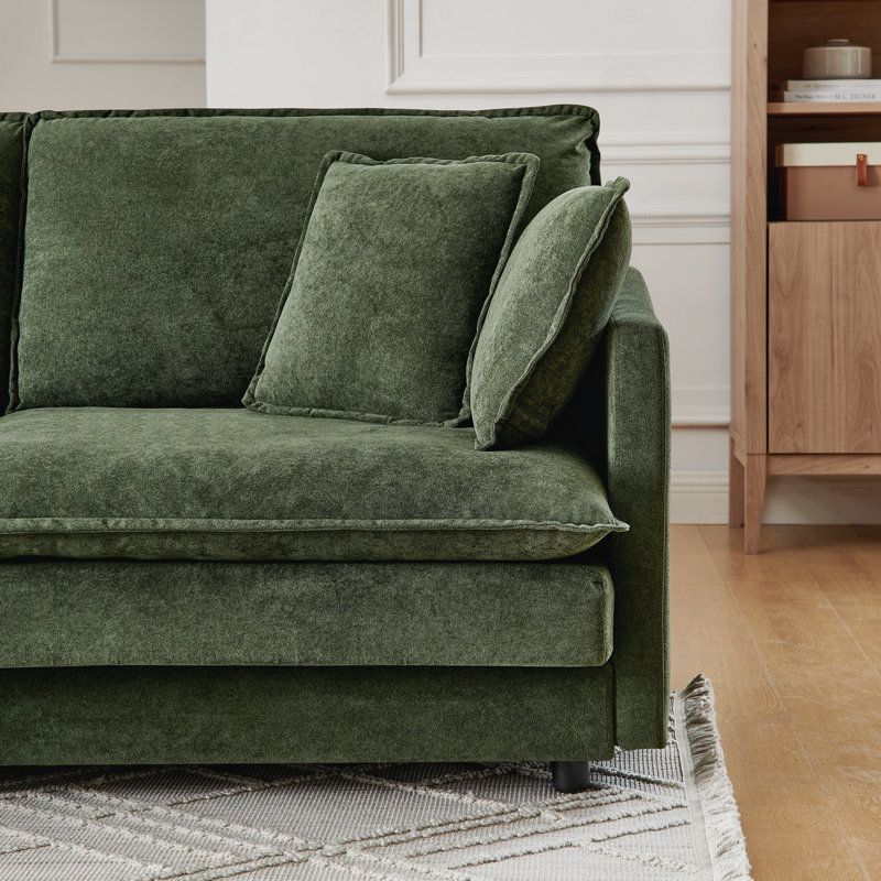L-ShapeModern Sectional Sofa with Ottoman, Green Polyester Blend