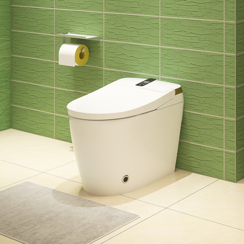Toilette à bidet allongée 1,28 GPF avec réglages du pulvérisateur, désodorisation, fermeture en douceur, Blanc