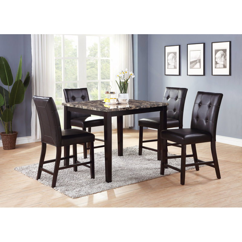 Table de salle à manger en faux marbre et placage de bouleau