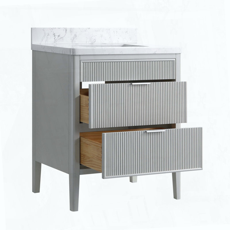 Freestanding Standard Single Vanity Bathroom Vanity With Engineered Marble Top, Grey, 30"