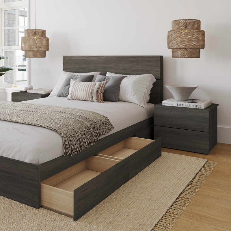 Milo 3-Piece Reversible Storage Bedroom Set, Grey, Queen