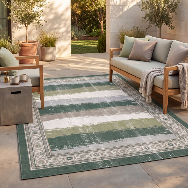 Tapis Sandbar2 moderne à rayures effet pinceau, vert, gris et blanc, antidérapant, à poils courts, pour intérieur et extérieur, adapté aux animaux domestiques, salon, chambre, salle à manger, entrée, couloir, bureau, lavable