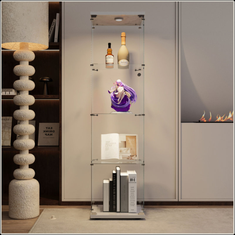 Tempered Glass Display Cabinet,Wine Cabinet,Storage Cabinet,File Cabinet,With  Battery-Powered Paipai  Light,Adjustable Floor Feet,Suitable For Uneven Ground,Can Be Placed Anywhere