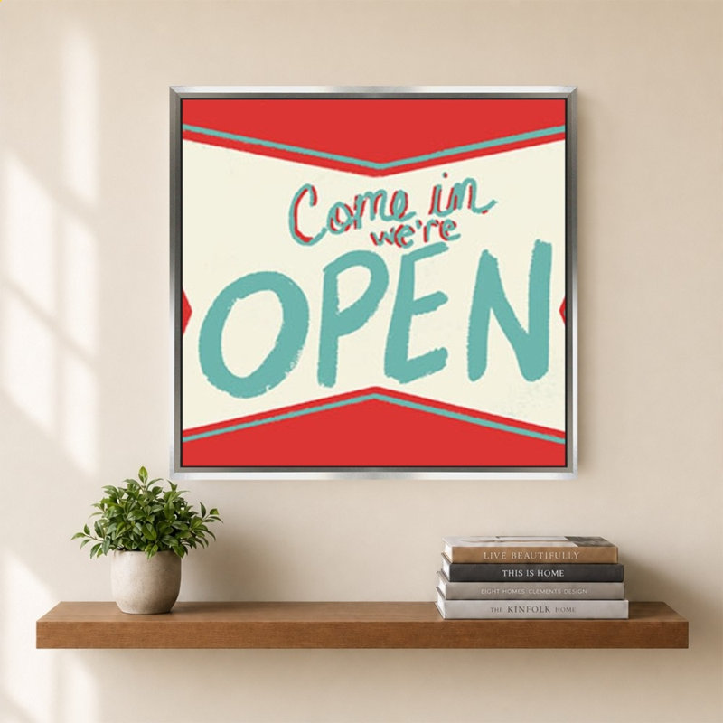 «Retro Open Sign» par Jen Bucheli - Impression sur toile, 40" H x 40" W, Silver