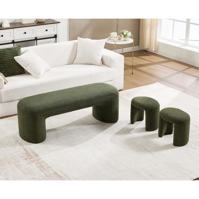 Ensemble de repose-pieds de 53 pouces avec 2 tabourets et repose-pieds gigogne rembourré en tissu Boucle