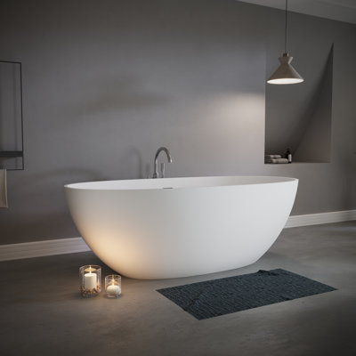 Luxury 65" Stone Resin Freestanding Soaking Bathtub In Matte White - Thermal Insulation, Spacious Area Comfortable Shape