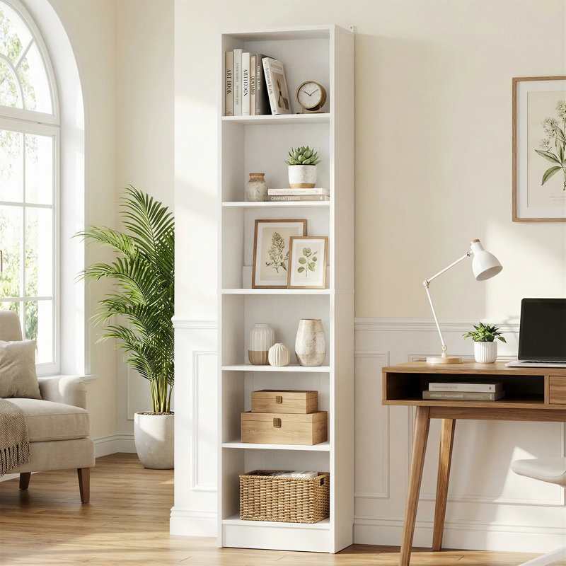 79.7"H 6 Shelf Bookcase With 2 Adjustable Shelves, Vintage White