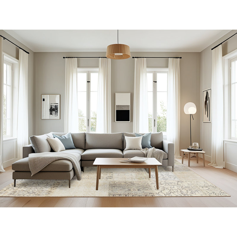 Tapis contemporain gris / beige, Rectangle 8 pi x 12 pi
