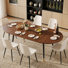 7-Piece Mid-Century Modern Extendable Round-to-Oval Dining Set with Upholstered Chairs