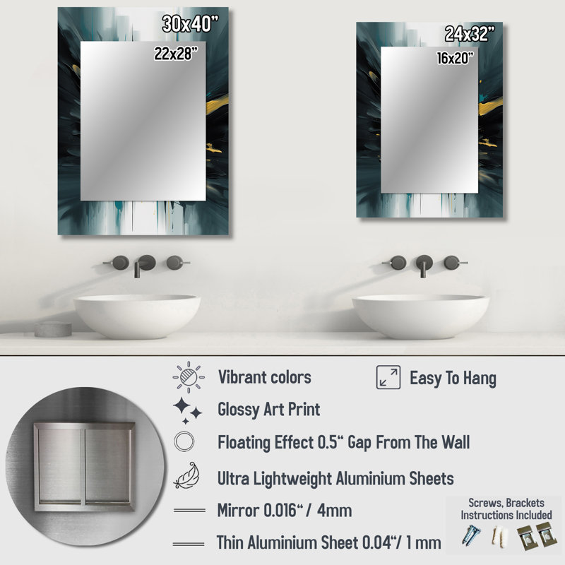 Jaune et vert Essence de modernité I - miroir géométrique, miroir mural jaune unique, impression sur métal, 40 po x 30 po
