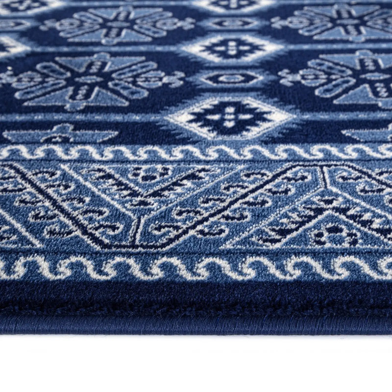 Oriental Area Rug, Blue, Round 120 cm