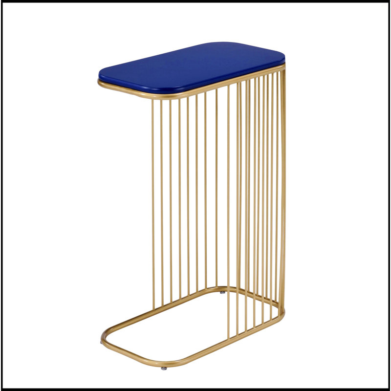 Blue And Gold C-Table With Metal Base